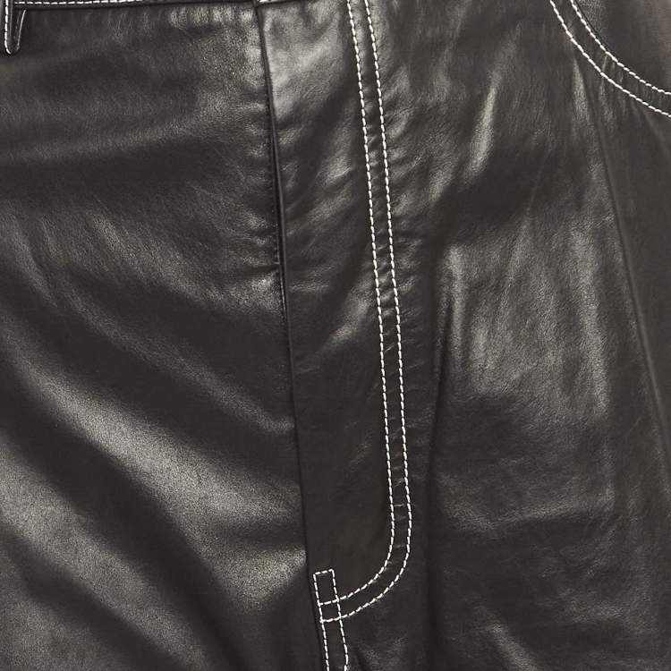 Pre Owned Helmut Lang Black Leather Straight Leg Pants M