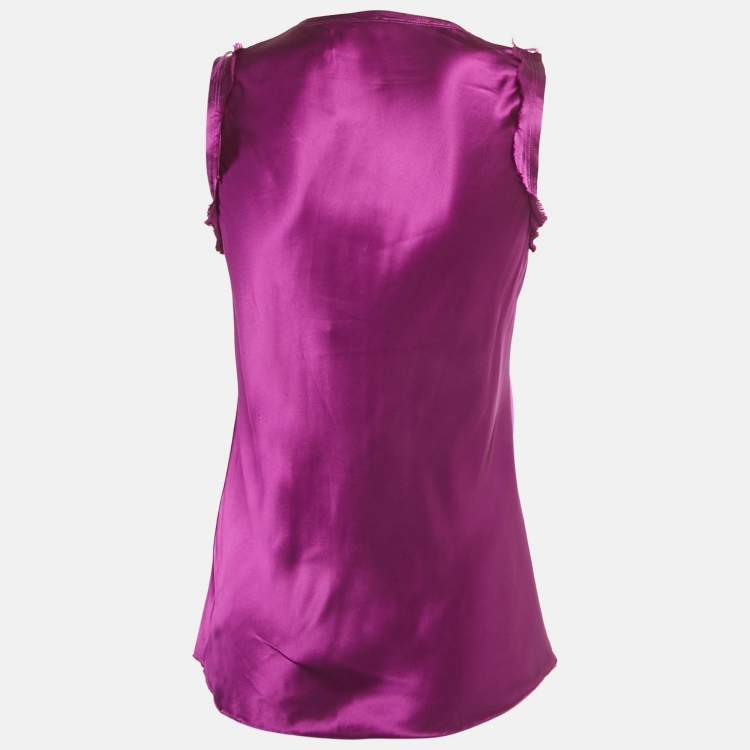 Pre Owned Helmut Lang Ultra Violet Satin Raw Detail Sleeveless Top S