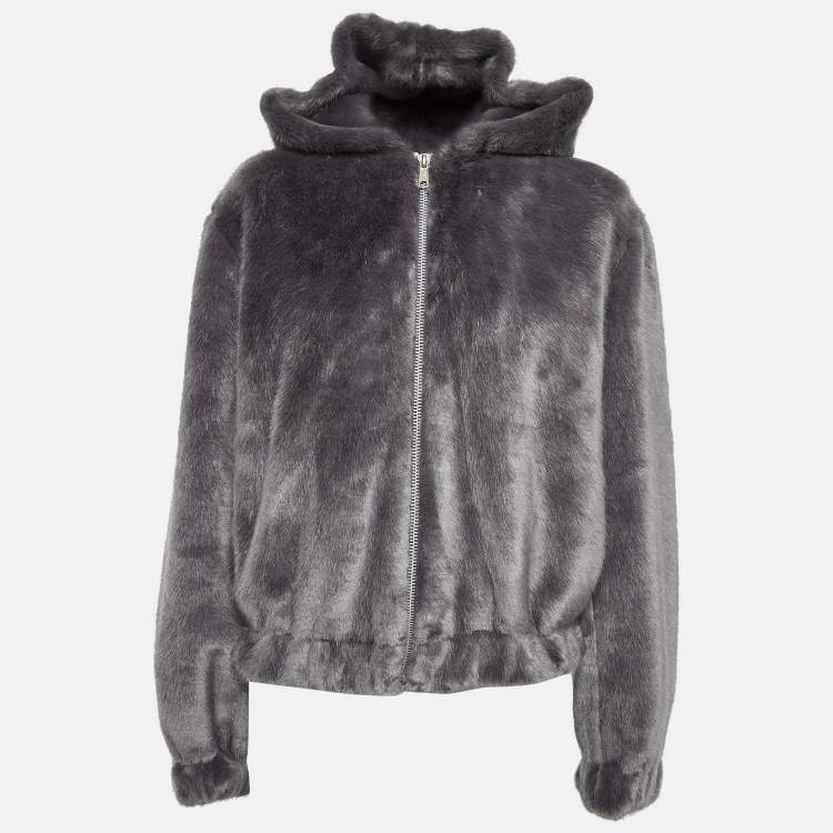 New $695 Helmut Lang Faux Fur Tortoise Bomber Jacket Hoodie Small hotsell S