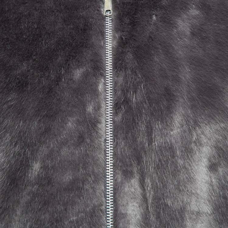 Pre Owned Helmut Lang Seal Grey Faux Fur Zip-Up Bomber Jacket M