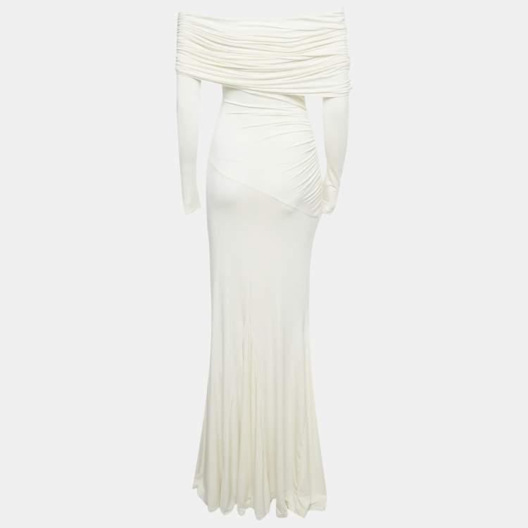 Pre Owned Helsa White Off Shoulder Jersey Lotta Maxi Dress S  