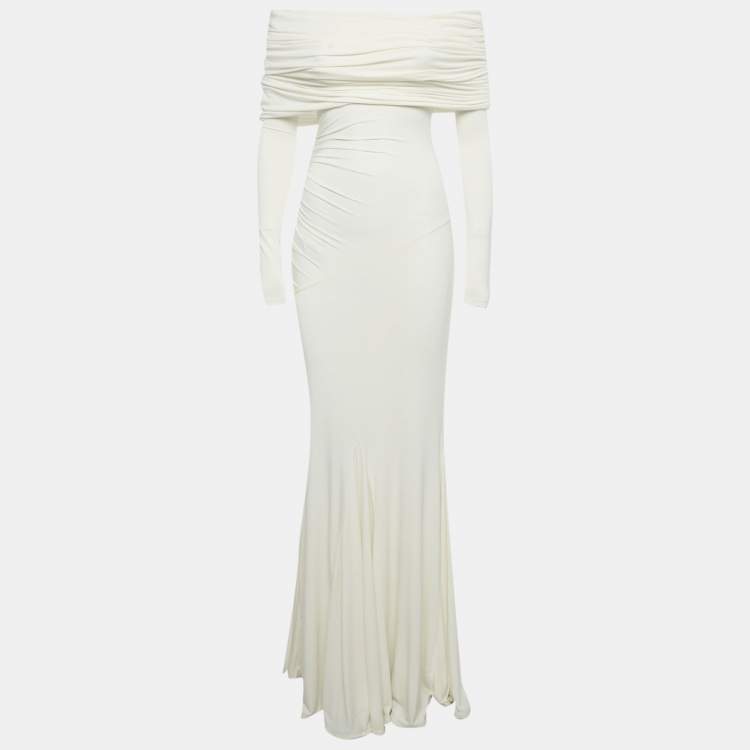 Pre Owned Helsa White Off Shoulder Jersey Lotta Maxi Dress S  