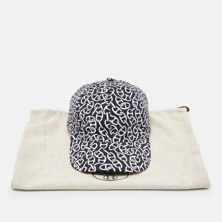 Pre Owned Hermes Navy Blue Ilona Naoussa Printed Jersey Cap S