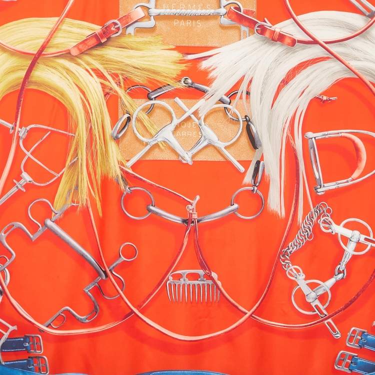 Pre Owned Hermes Orange Silk Projets Carres scarf 