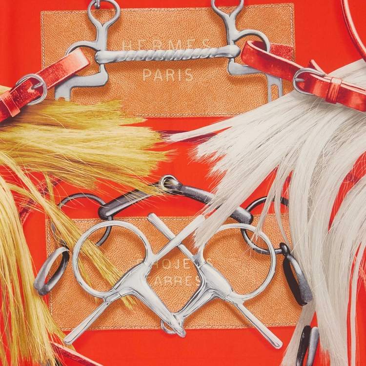 Pre Owned Hermes Orange Silk Projets Carres scarf 