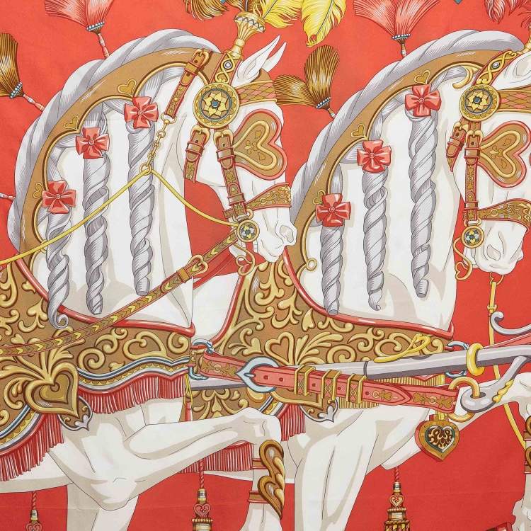 Pre Owned Hermes Orange Silk Harnais de Coeur scarf