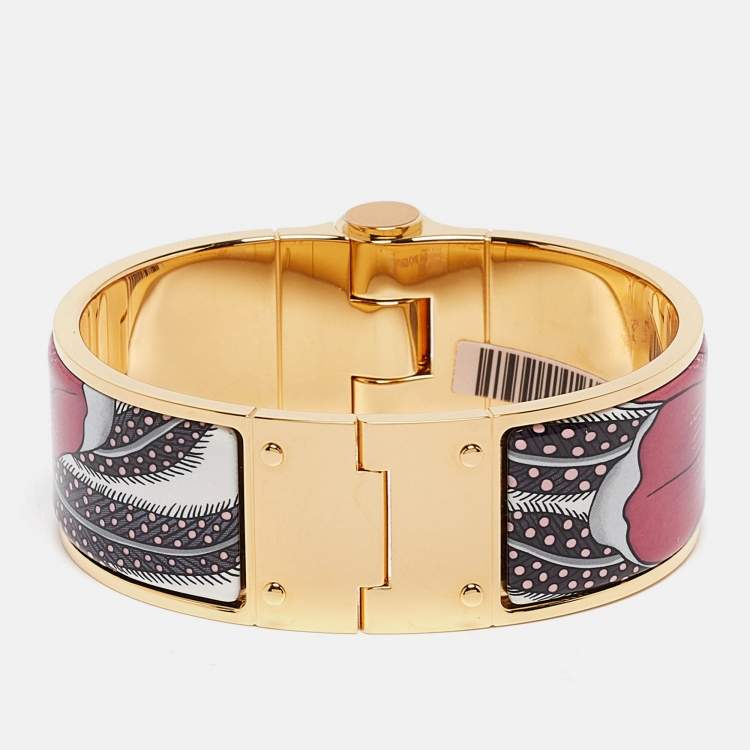 Pre Owned Hermes  Charnière Baobab Cat Hinged Enamel Gold Plated Bracelet