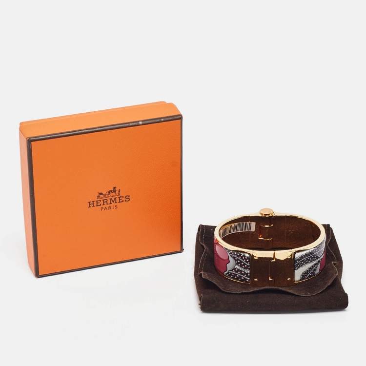 Pre Owned Hermes  Charnière Baobab Cat Hinged Enamel Gold Plated Bracelet