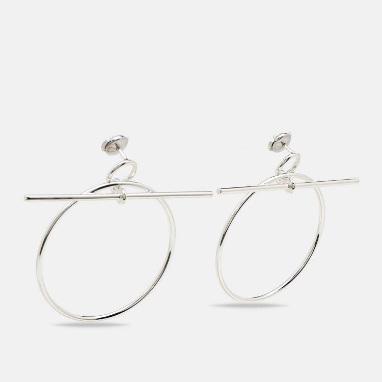 Pre Owned Hermes Loop Sterling Silver Medium Model Earrings