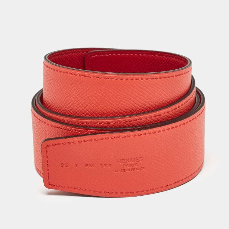 Pre Owned Hermès Rouge Casaque/Jaipur Epsom Leather Reversible Belt Strap 95 CM