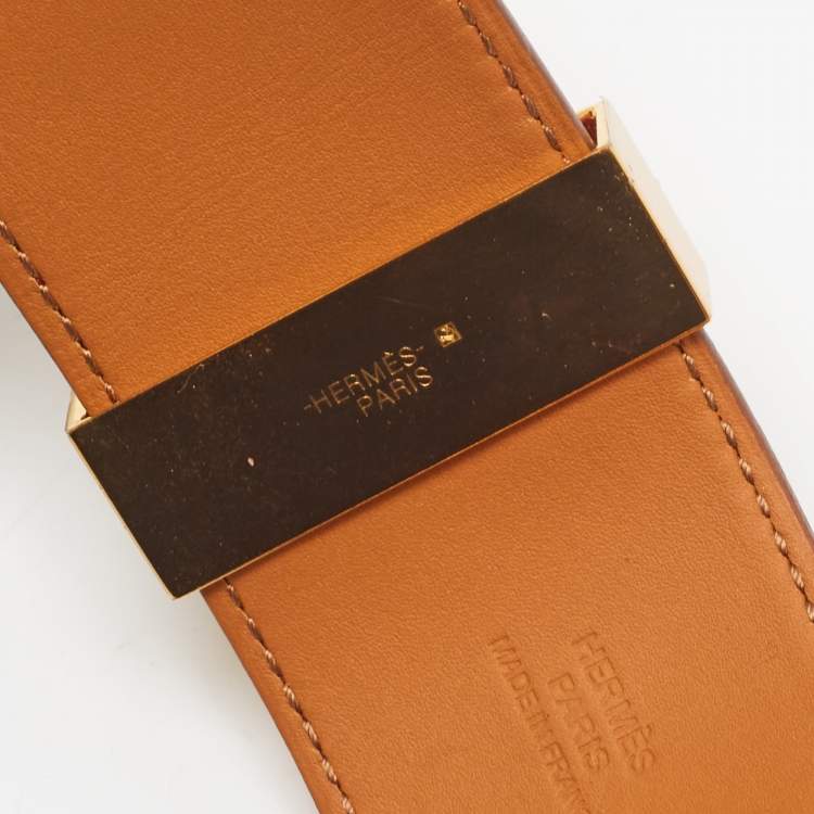 Pre Owned Hermès Collier De Chien Red Leather Gold Plated Bracelet