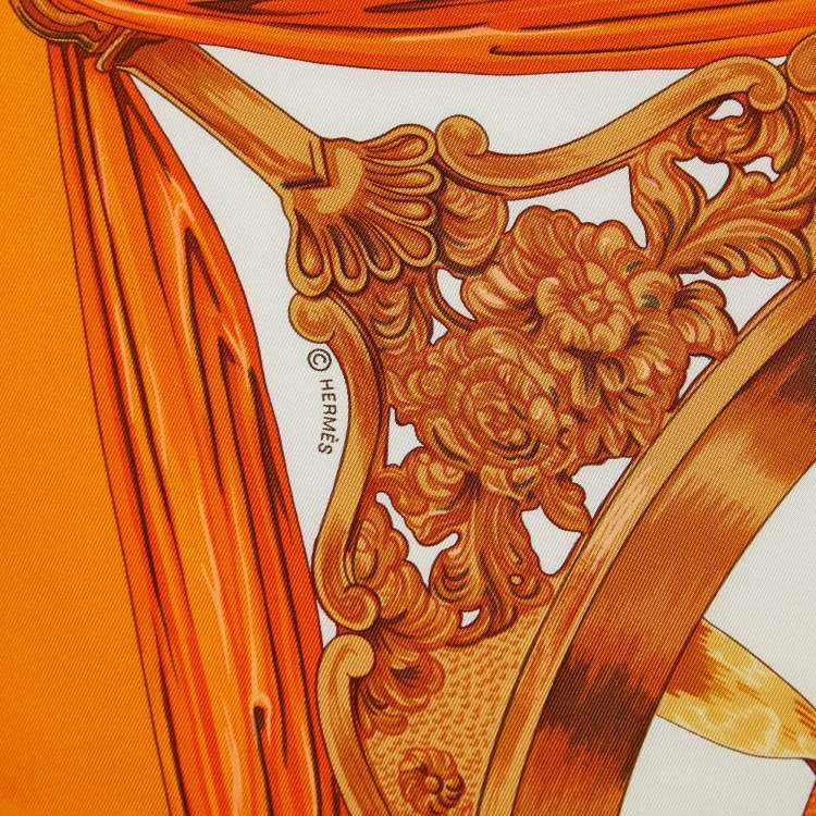 Pre Owned Hermes Orange Silk Twill Etriers Scarf 