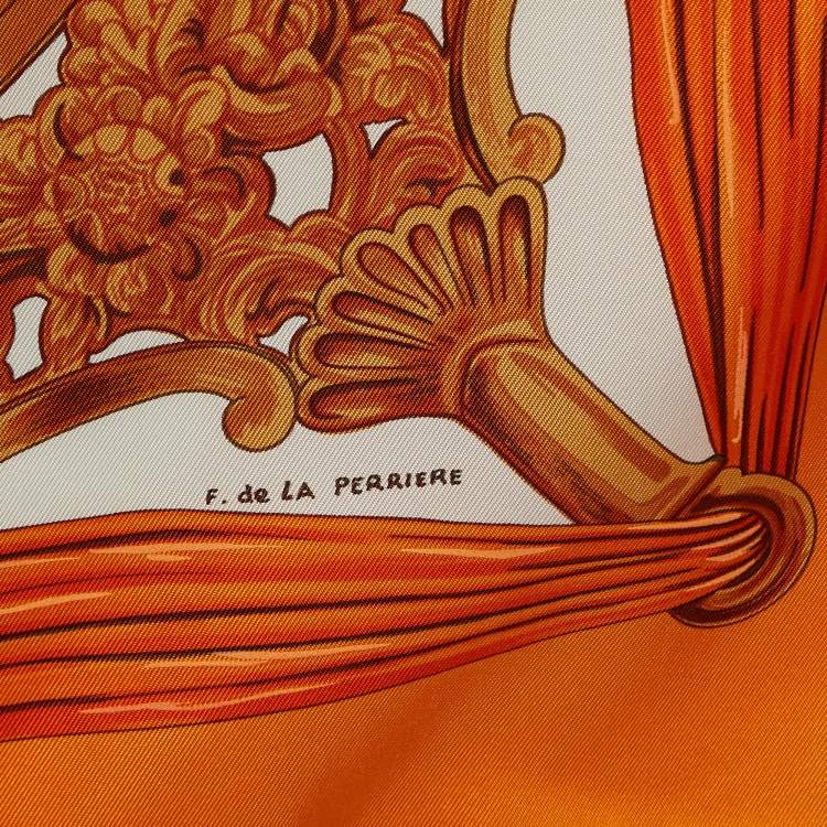 Pre Owned Hermes Orange Silk Twill Etriers Scarf 