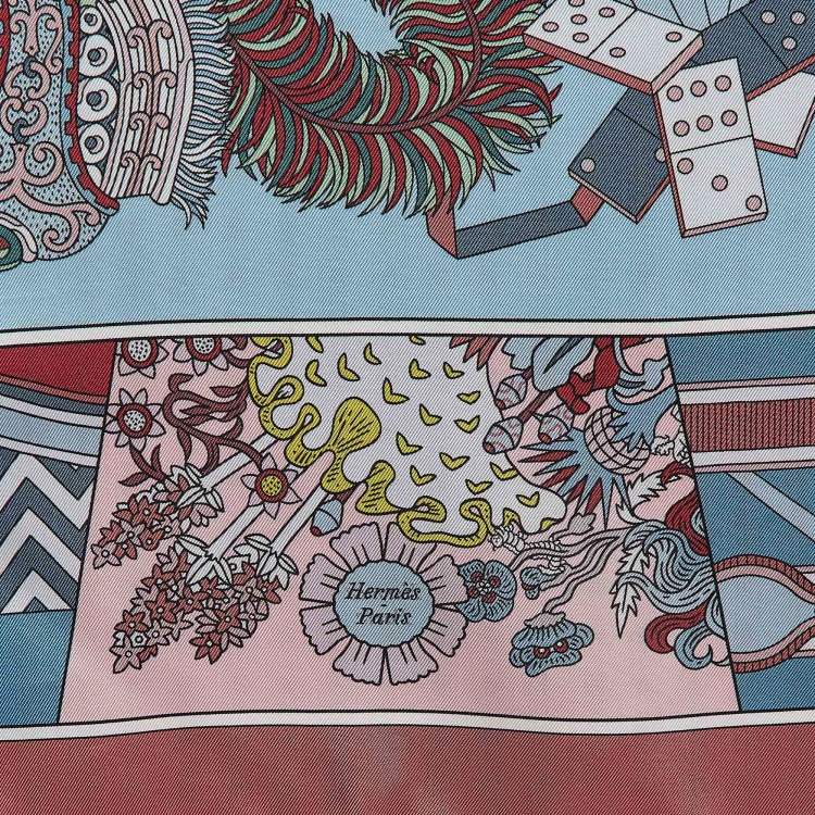 Pre Owned Hermès Blue/Pink Printed Silk Double Face De L'Ombrelle Scarf