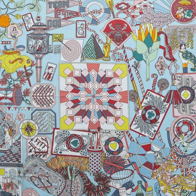 Pre Owned Hermès Blue/Pink Printed Silk Double Face De L'Ombrelle Scarf