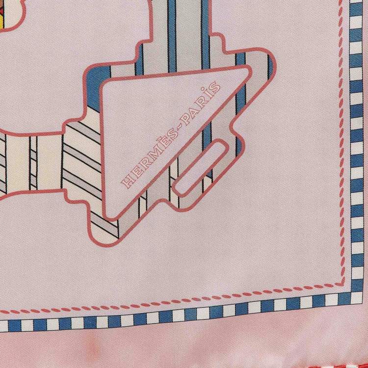 Pre Owned Hermès Pink/Yellow Printed Silk Double Face Tatersale En Zigzag Scarf