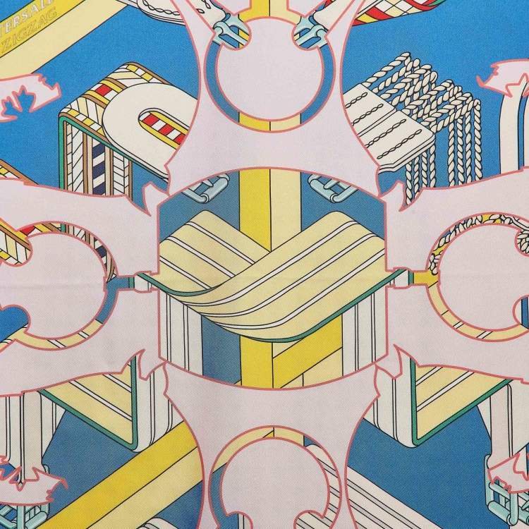 Pre Owned Hermès Pink/Yellow Printed Silk Double Face Tatersale En Zigzag Scarf