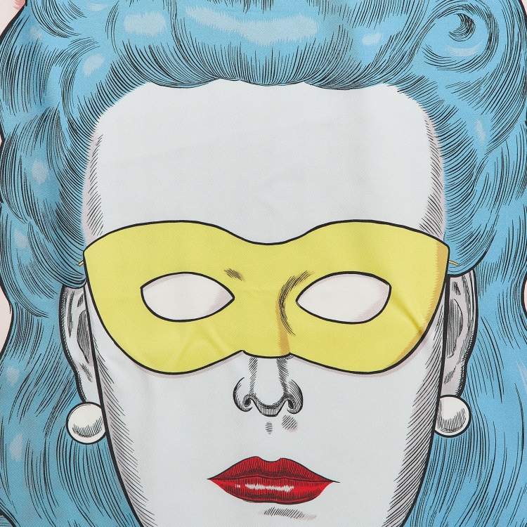 Pre Owned Hermès Pink/Blue Printed Silk Double Face Dress Code Scarf