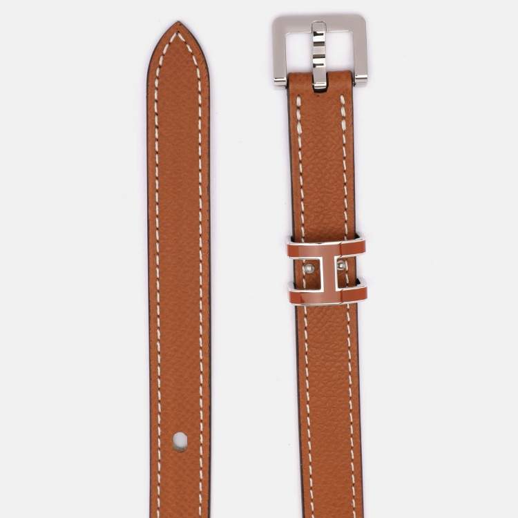 Pre Owned Hermes Gold Epsom Leather Pop H 15 Belt 75CM