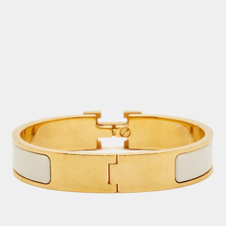 Pre Owned Hermès Clic H Enamel Gold Plated Bracelet