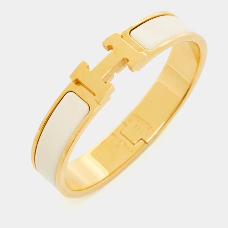 Pre Owned Hermès Clic H Enamel Gold Plated Bracelet