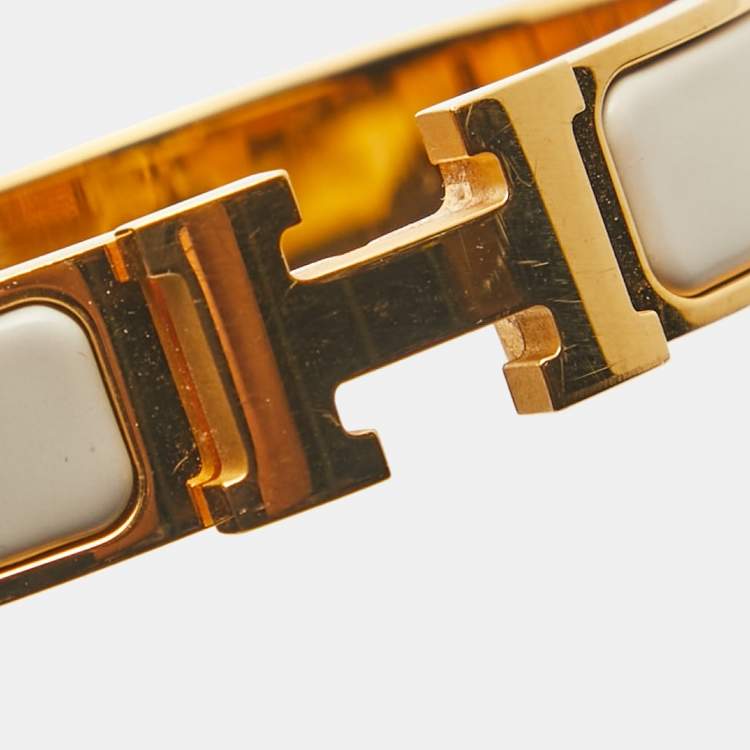 Pre Owned Hermès Clic H Enamel Gold Plated Bracelet