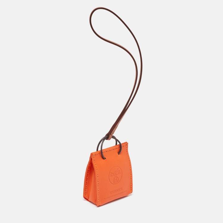 Pre Owned Hermes Feu/Gold Milo Lambskin and Swift Leather Shopping Bag Charm