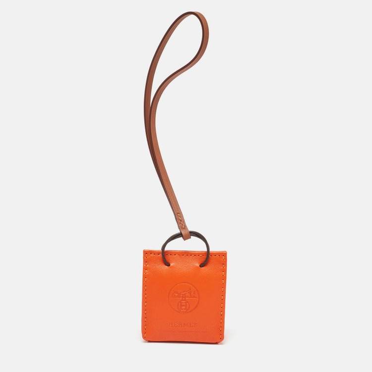 Pre Owned Hermes Feu/Gold Milo Lambskin and Swift Leather Shopping Bag Charm