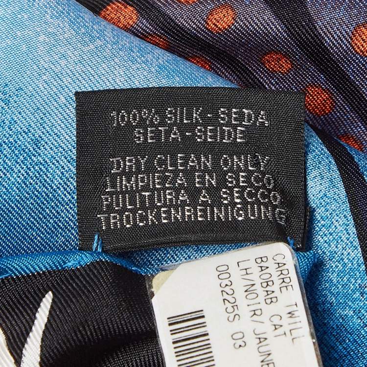 Pre Owned Hermès Blue Printed Silk Baobab Cat Square Scarf
