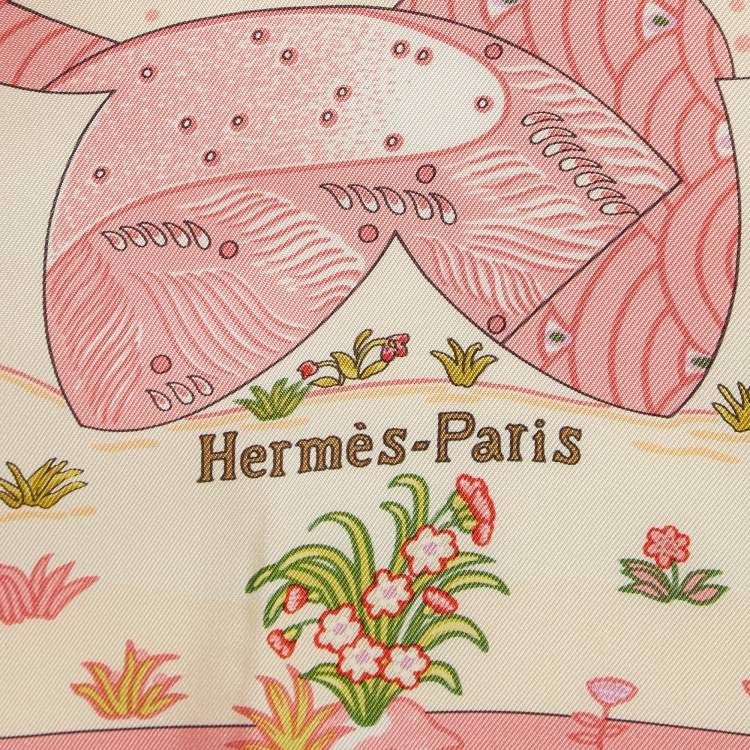Pre Owned Hermes Pink Printed Silk Ballade De Heian Scarf