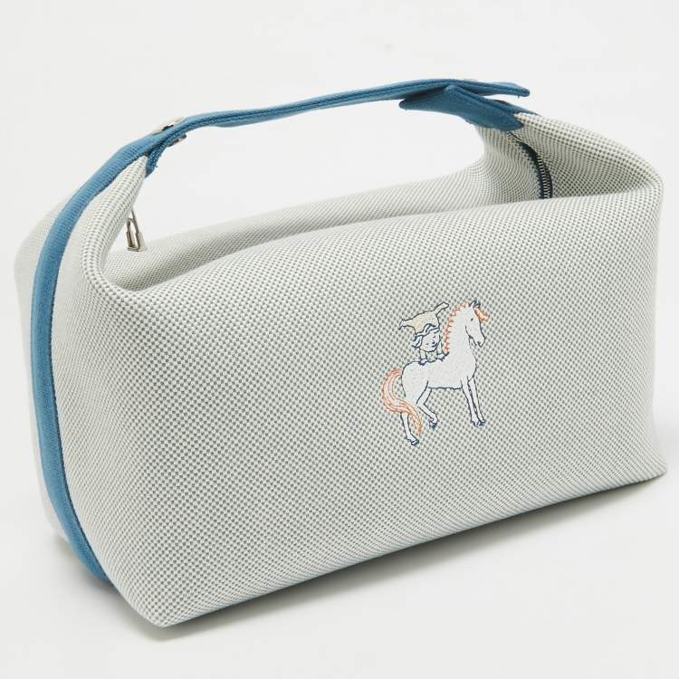 Pre Owned Hermes Bleu Nattier Canvas Large Bride-a-Brac Cabriole Pouch