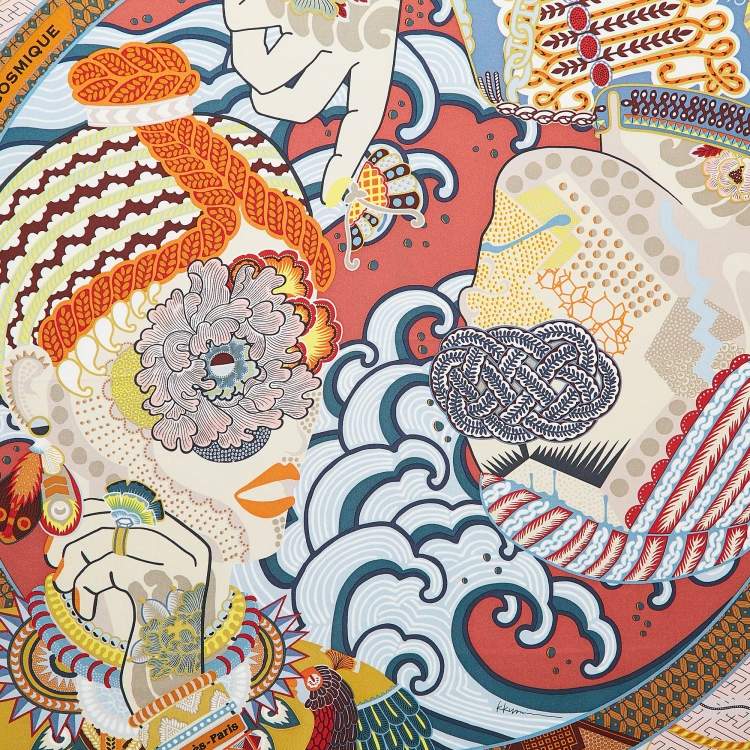 مملوكة مسبقًا Hermès Bleu Ciel/ Brique Duo Cosmique Silk Scarf 