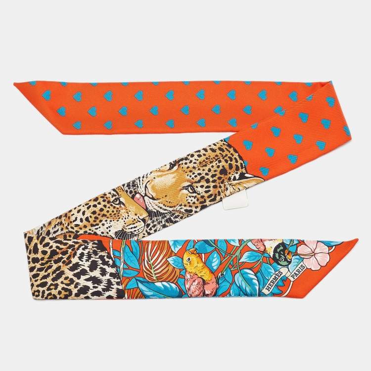 Pre Owned Hermès Orange/Bleu Silk Jungle Love Love Twilly