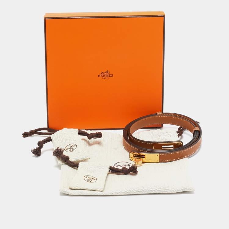 Pre Owned Hermes Gold Epsom Leather Gold Tone Finish Kelly 18 Belt Adjustable