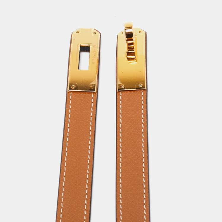 Pre Owned Hermes Gold Epsom Leather Gold Tone Finish Kelly 18 Belt Adjustable