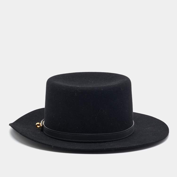 Pre Owned Hermès Black Rabbit Felt Hampton Hat 57