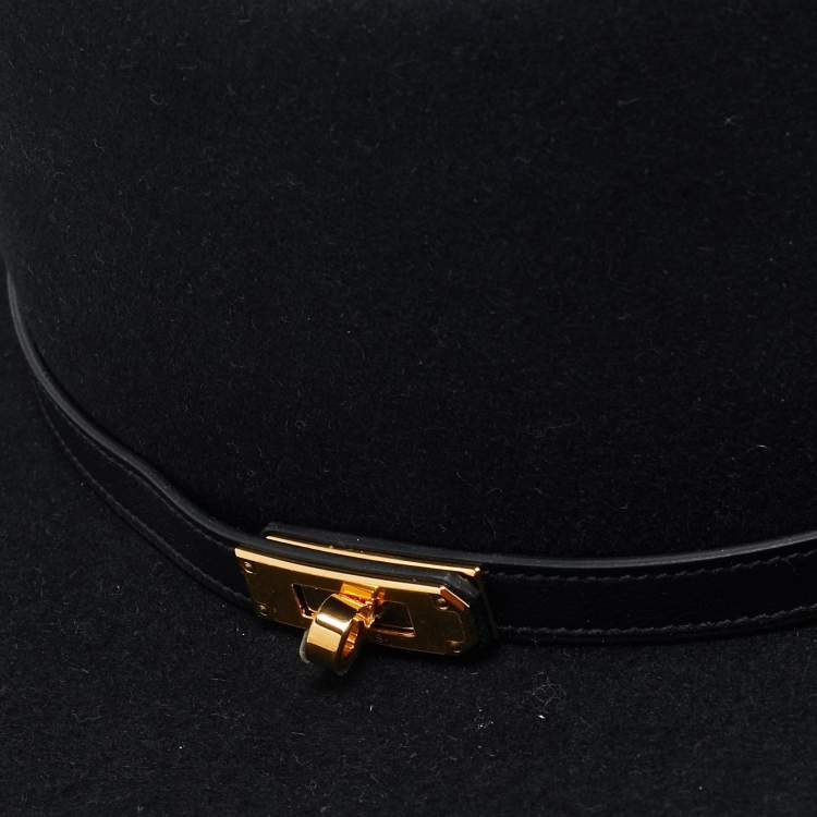 Pre Owned Hermès Black Rabbit Felt Hampton Hat 57