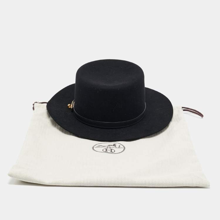 Pre Owned Hermès Black Rabbit Felt Hampton Hat 57