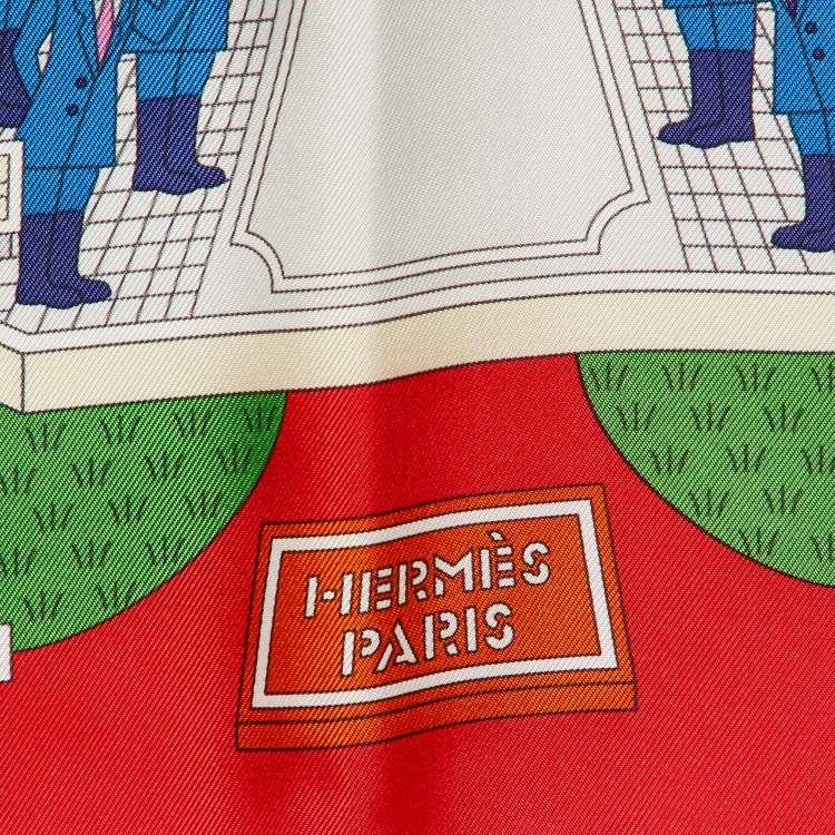 Pre Owned Hermes Red La Maison Des Carrés Silk Scarf