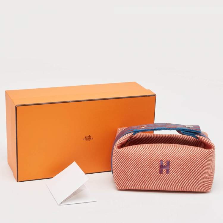 Pre Owned Hermes Rouge/Bleu H Natte Merino Wool Small Bride-a-Brac Pouch