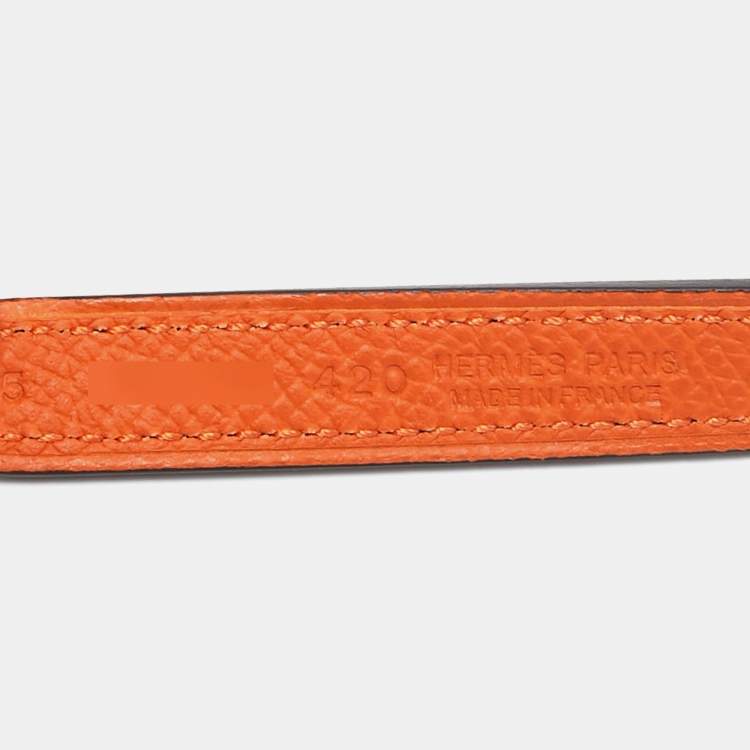 Pre Owned Hermes Noir/Orange Swift and Epsom Leather H Buckle Reversible Belt 75 CM