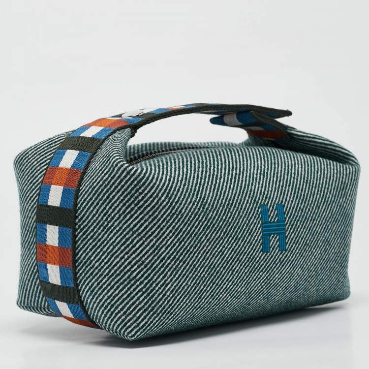 Pre Owned Hermes Vert Foret Wool Small Bride-a-Brac Natte Pouch