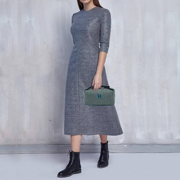 Pre Owned Hermes Vert Foret Wool Small Bride-a-Brac Natte Pouch