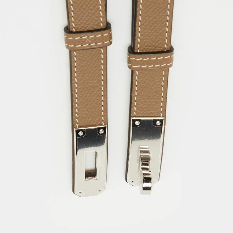 Pre Owned Hermès Etoupe Epsom Leather Palladium Finish Kelly 18 Adjustable Belt