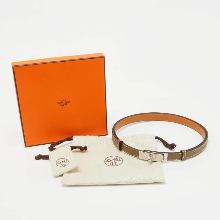 Pre Owned Hermès Etoupe Epsom Leather Palladium Finish Kelly 18 Adjustable Belt