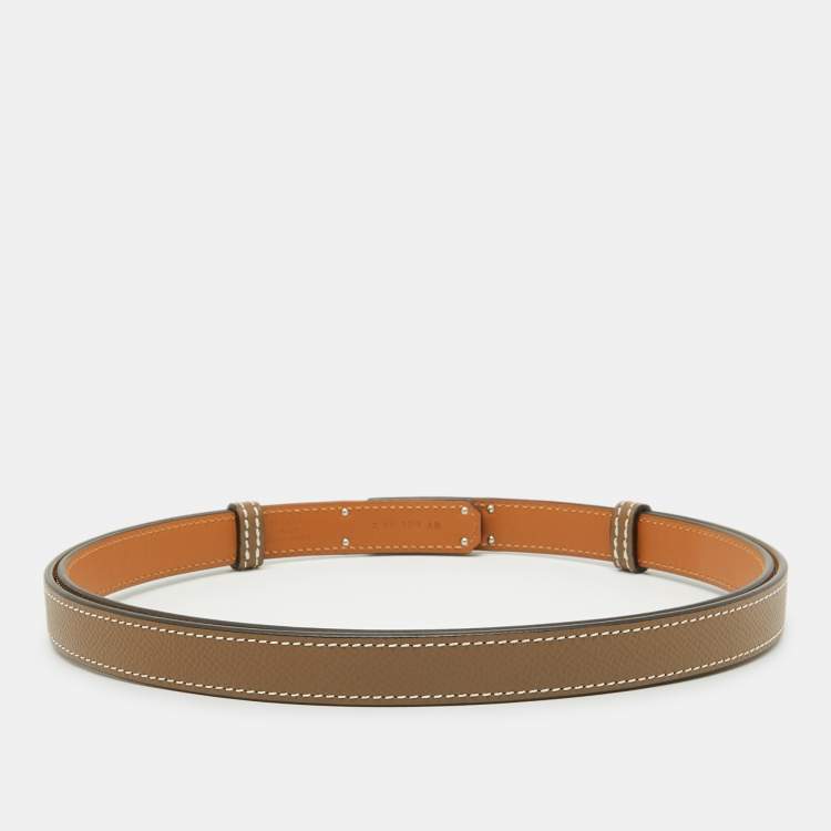 Pre Owned Hermès Etoupe Epsom Leather Palladium Finish Kelly 18 Adjustable Belt