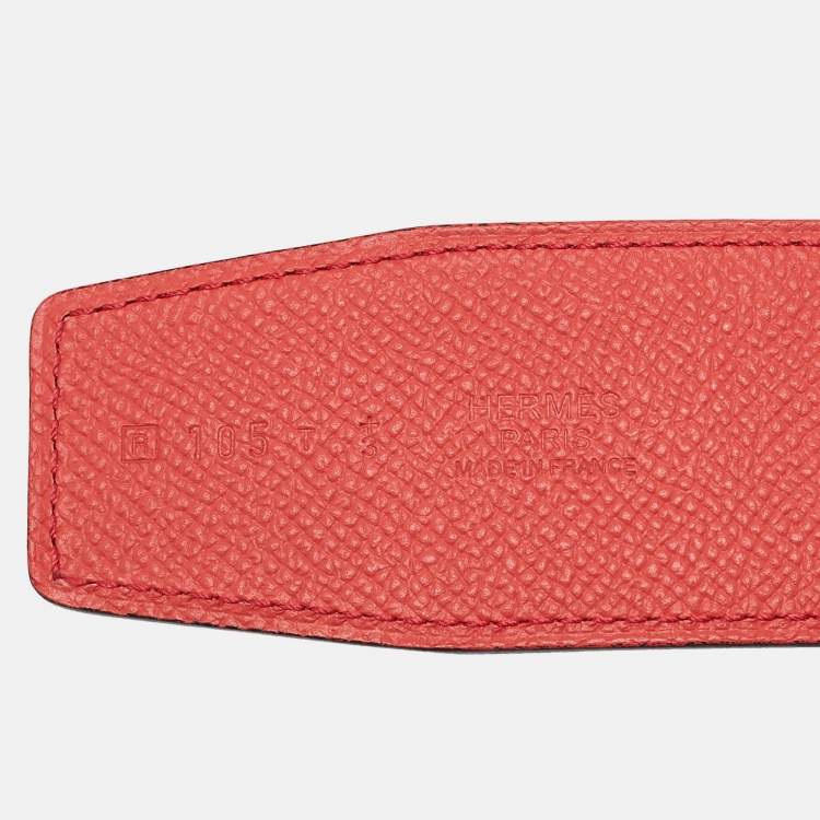 Pre Owned Hermes Rouge Casaque/Rose Jaipur Epsom Leather Brushed Constance Buckle Reversible Belt 105 CM