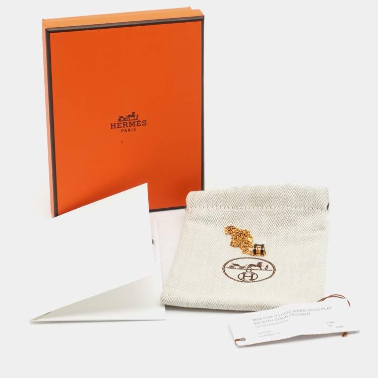 Pre Owned Hermes Mini Pop H Enamel Gold Plated Necklace