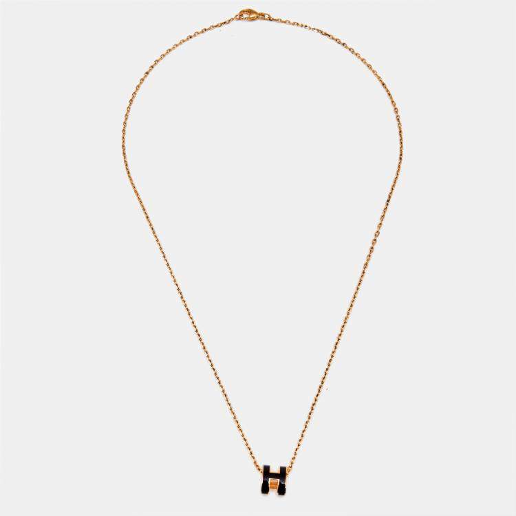 Pre Owned Hermes Mini Pop H Enamel Gold Plated Necklace