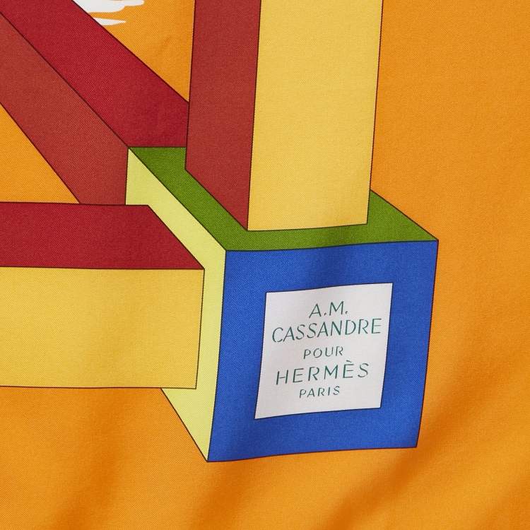 Pre Owned Hermes Orange Silk Perspective II Scarf 